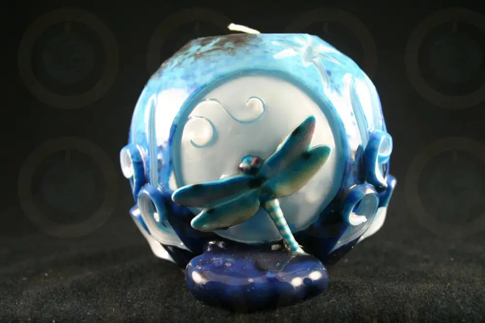 Dragonfly on Blue Sun Candle