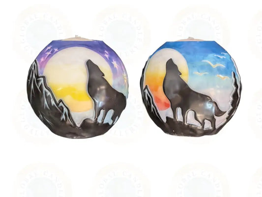 Wolf with Moon and Mountains