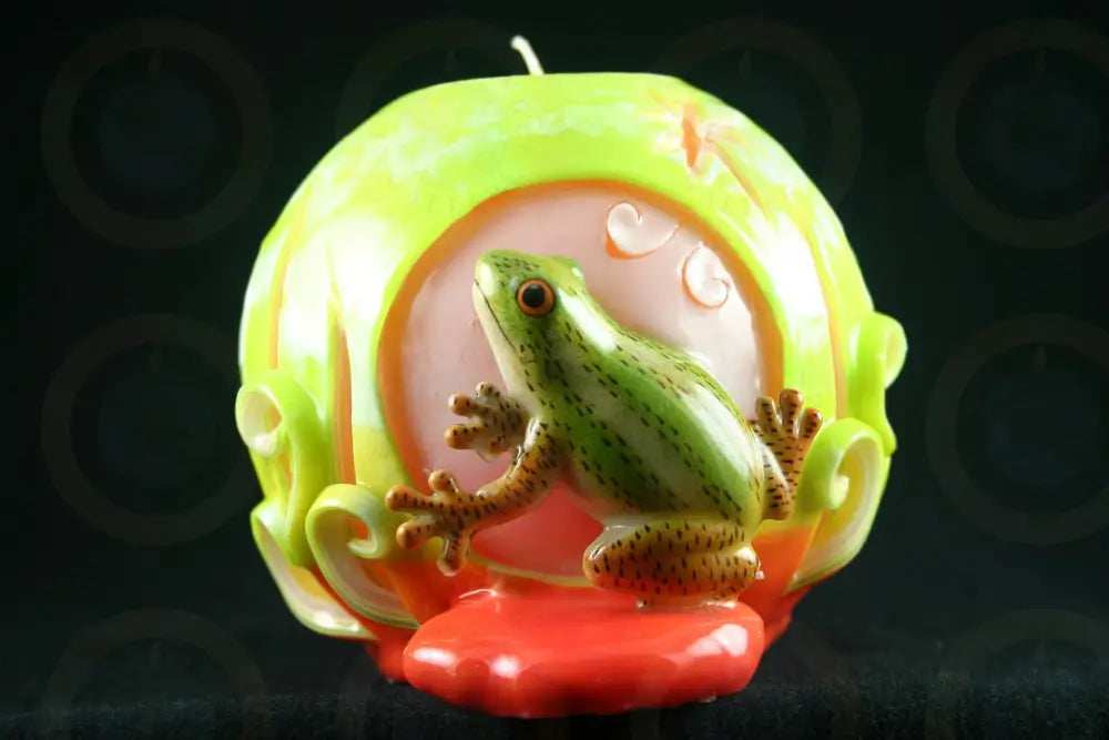 Frog in Green and Yellow Candle