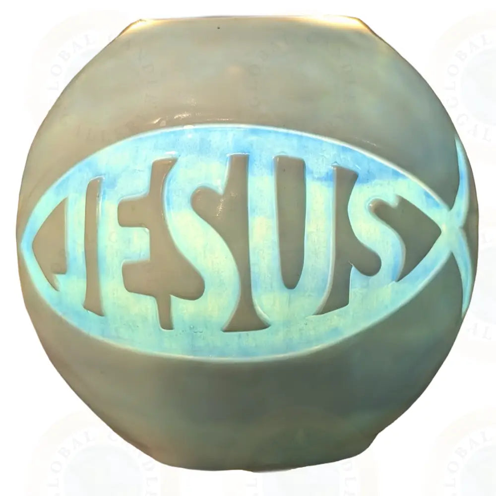 Jesus Fish with Cross White & Blue