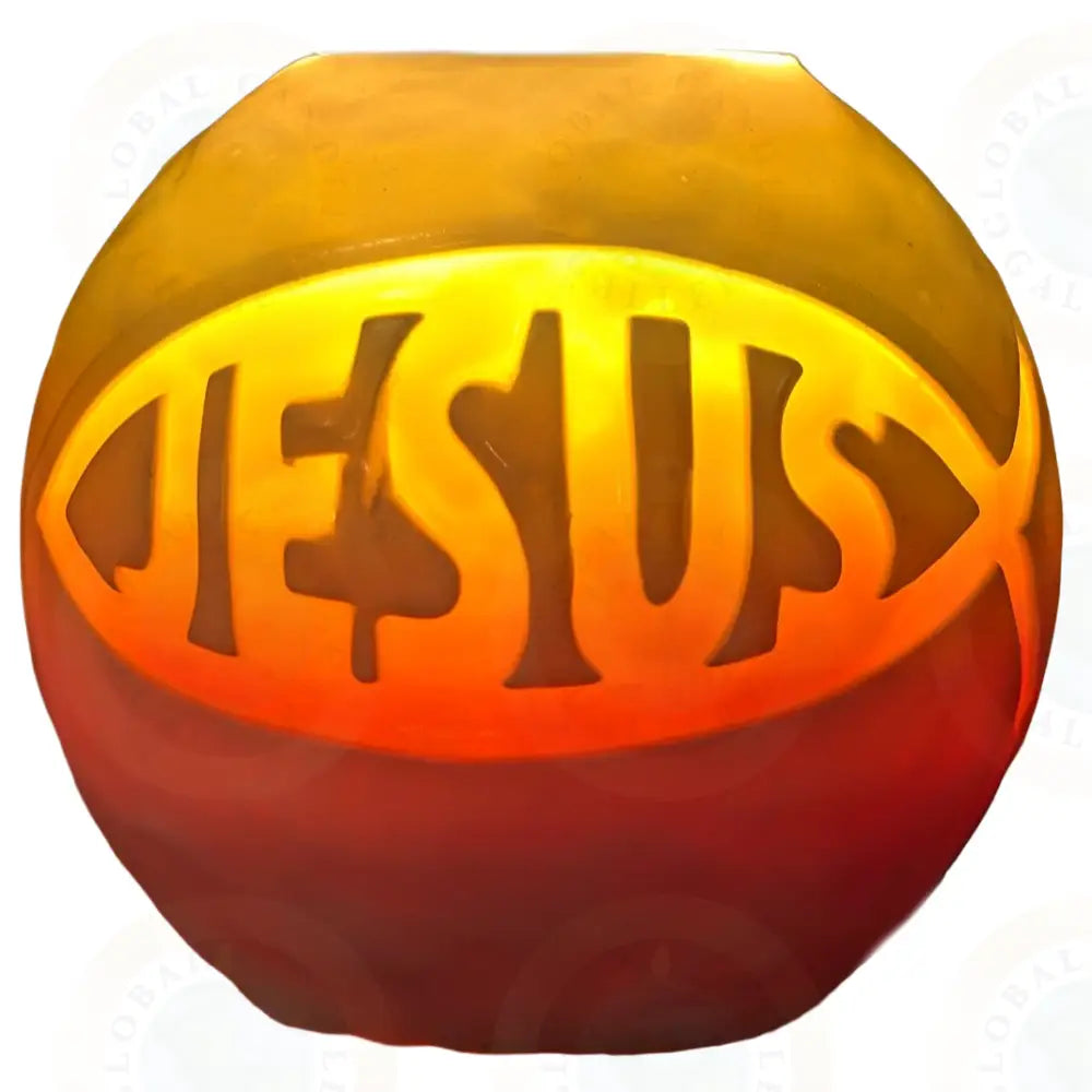 Jesus Fish with Cross White & Sunset