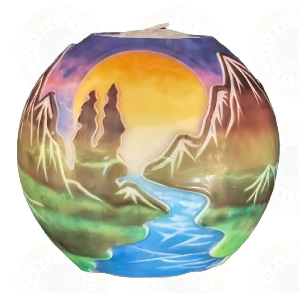 Mountain River Landscape Sunset with Purple Sky