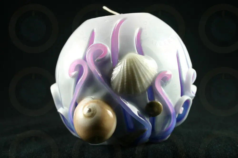 White Purple Lilac Shell Ball Candle